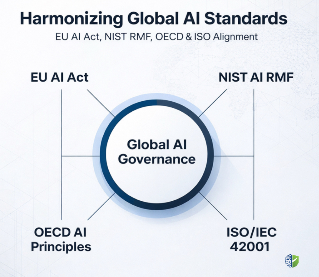 Global AI Standards Alignment: EU AI Act, NIST RMF, and ISO 42001